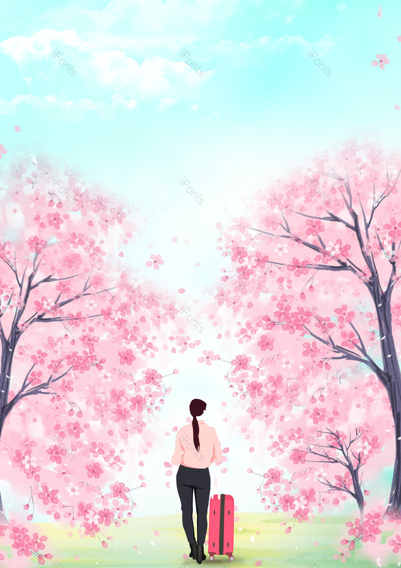 粉色烂漫樱花季出行旅游赏樱花背景,插画/手绘图,插画/手绘图库,插画/手绘图下载,插画/手绘
